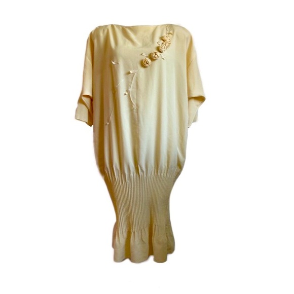 Vintage Cream Yellow Dropped Waist Dress - Picture 1 of 13